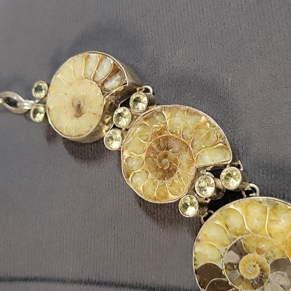 Chunky Boho Hippie Ammonite Fossil Shell Necklace with Citrine Accents - Picture 5 of 17